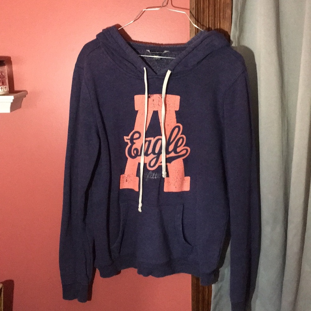 Blue and pink American Eagle hoodie.